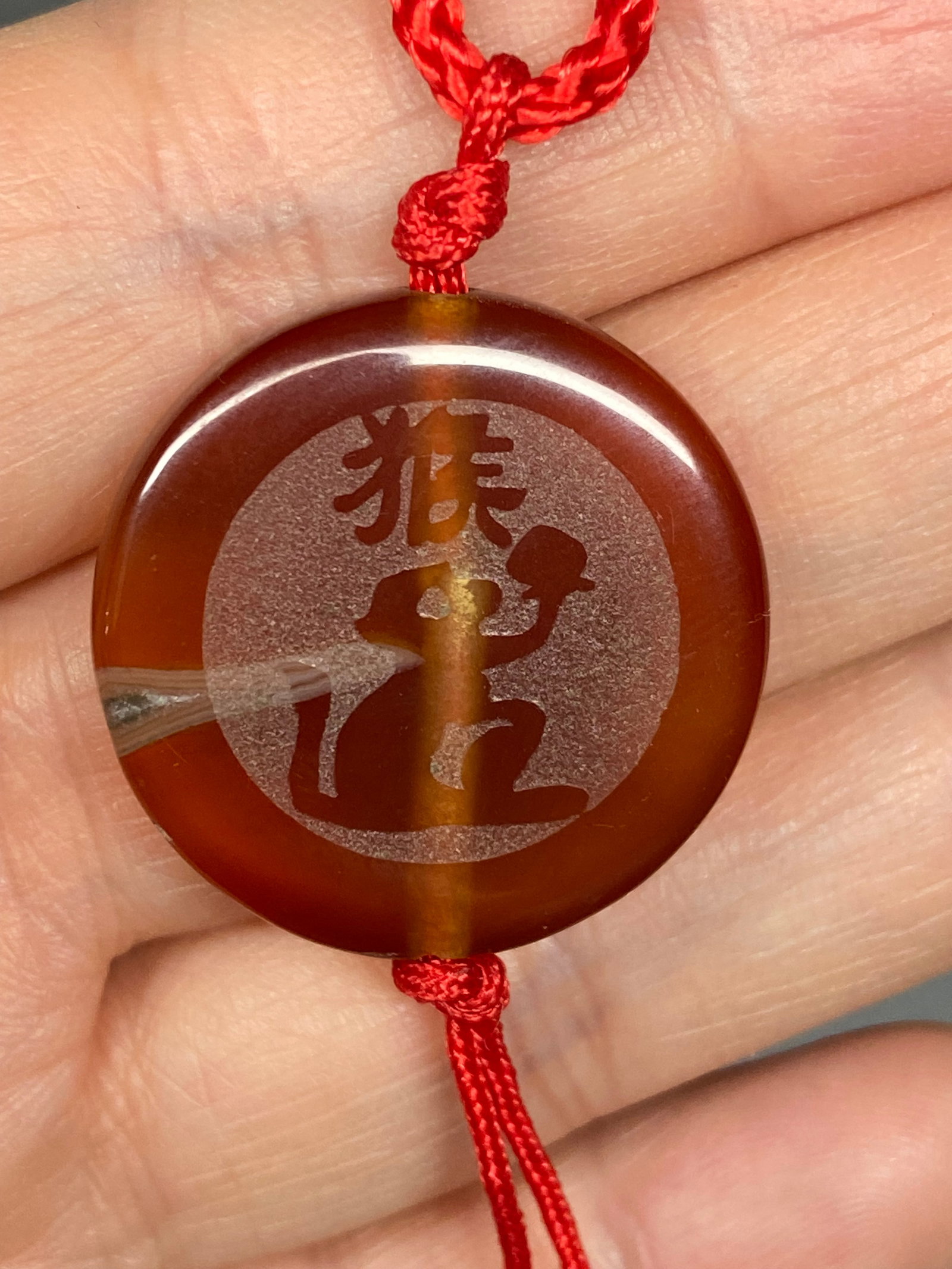 Vintage Red Agate Zodiac Monkey Pendant Necklace - 4