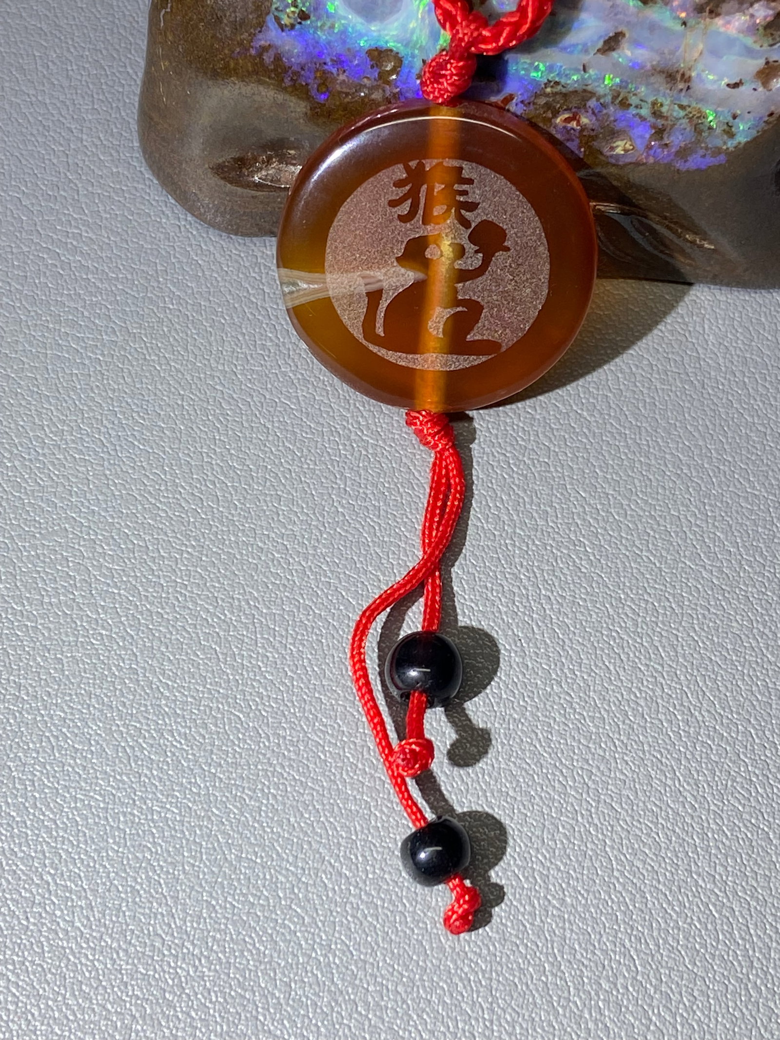 Vintage Red Agate Zodiac Monkey Pendant Necklace - 5