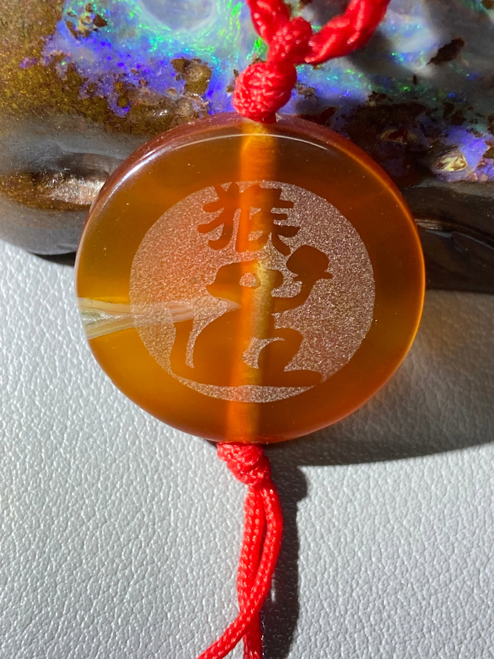 Vintage Red Agate Zodiac Monkey Pendant Necklace - 7