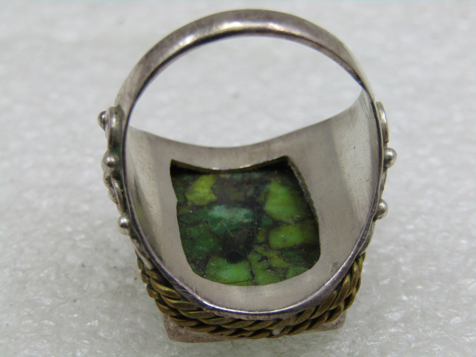 Vintage Sterling Southwestern Green Turquoise Men's Ring, Sz. 9.5 Unisex - 6