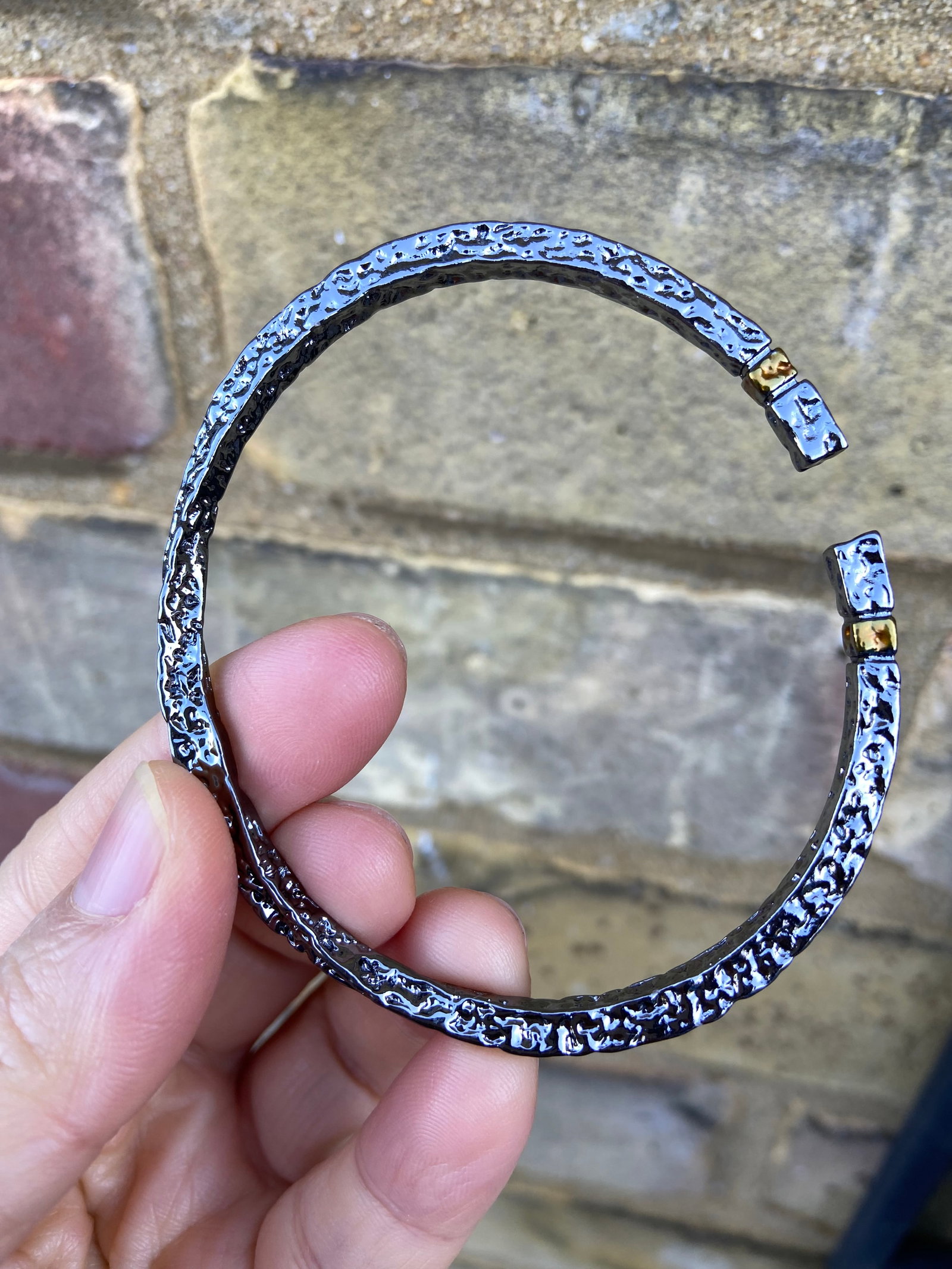 Forged Midnight Bangle - Textured Titanium Steel with Gold Accents - 2