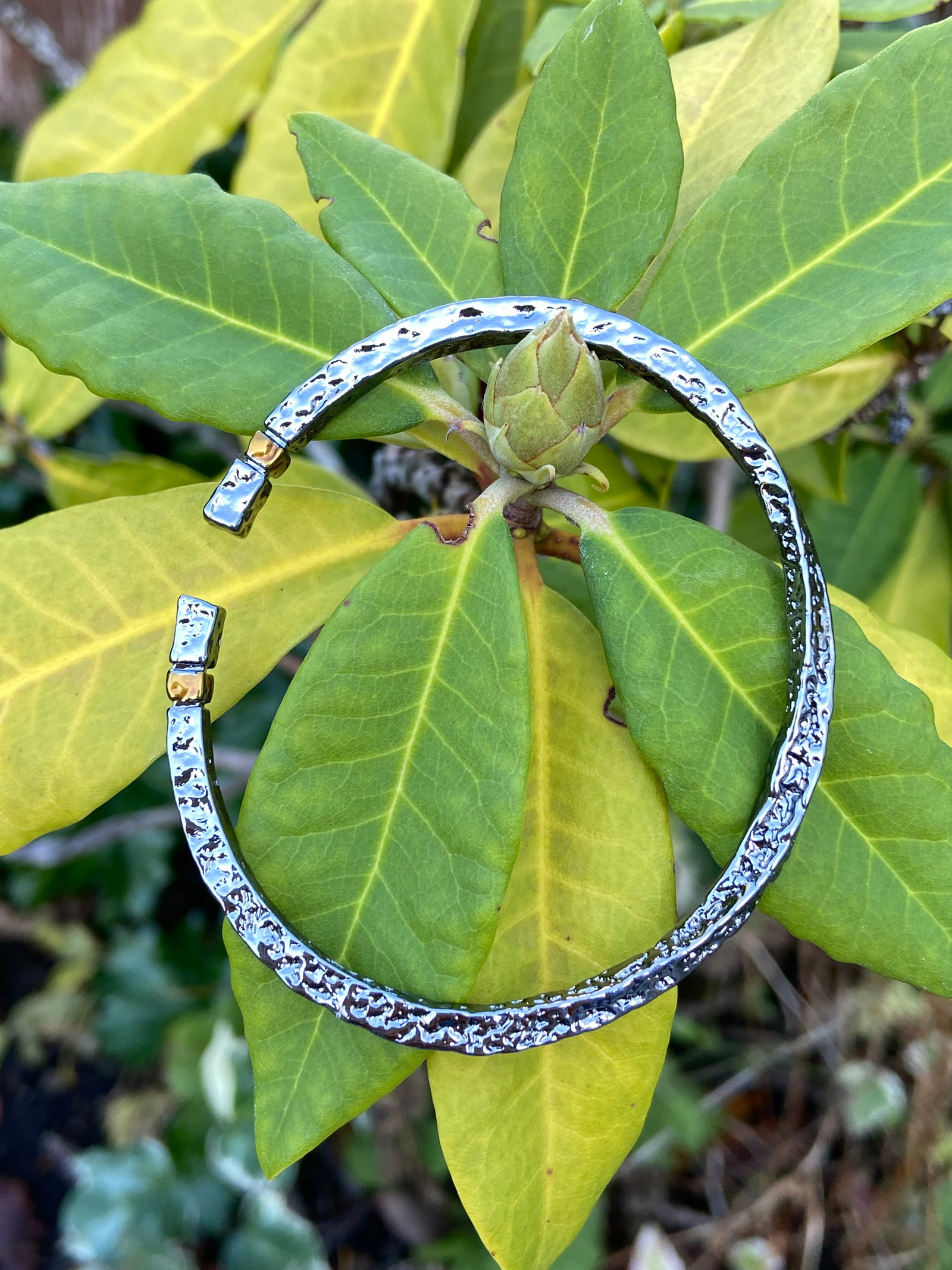 Forged Midnight Bangle - Textured Titanium Steel with Gold Accents - 3