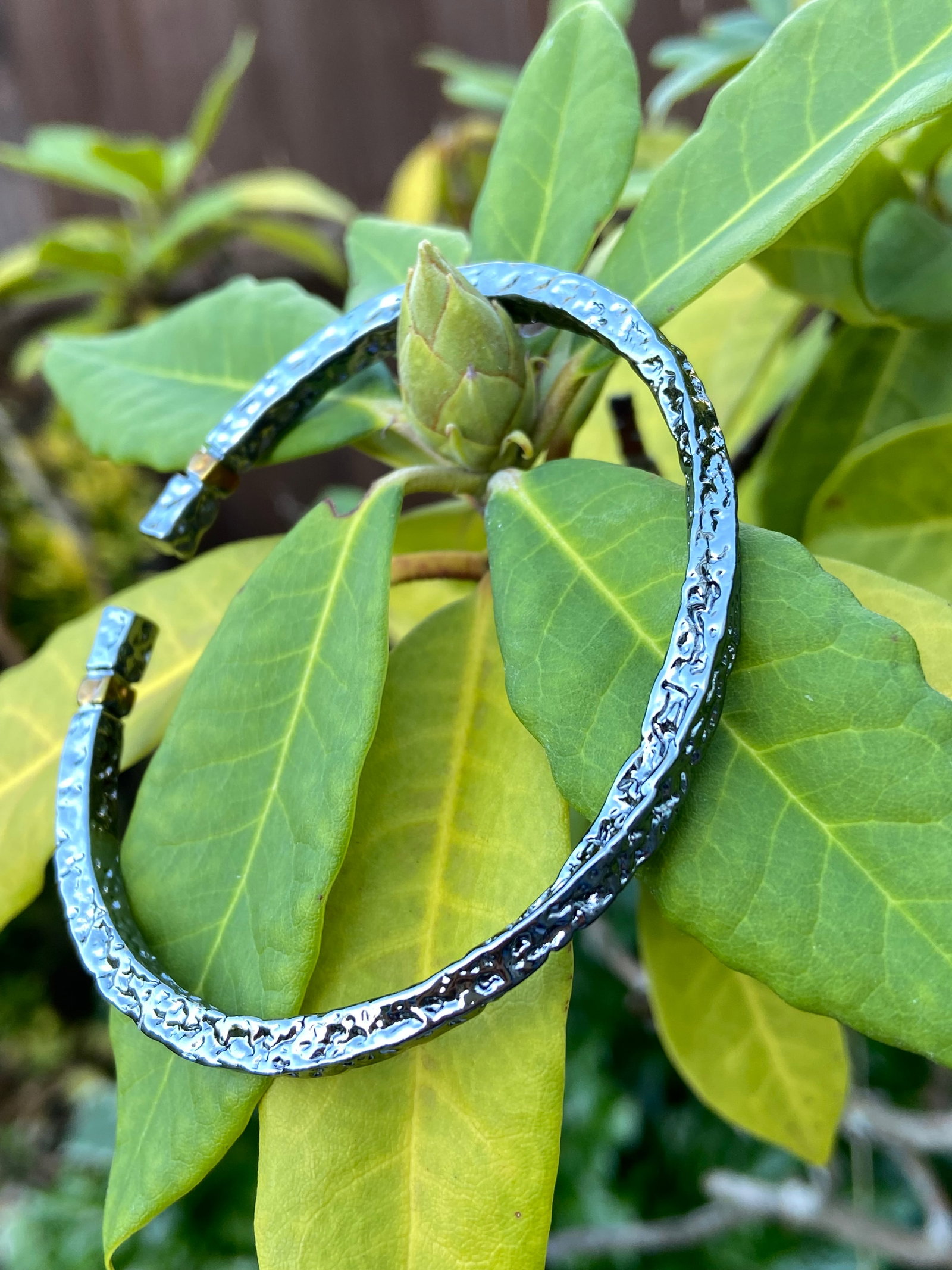 Forged Midnight Bangle - Textured Titanium Steel with Gold Accents - 5