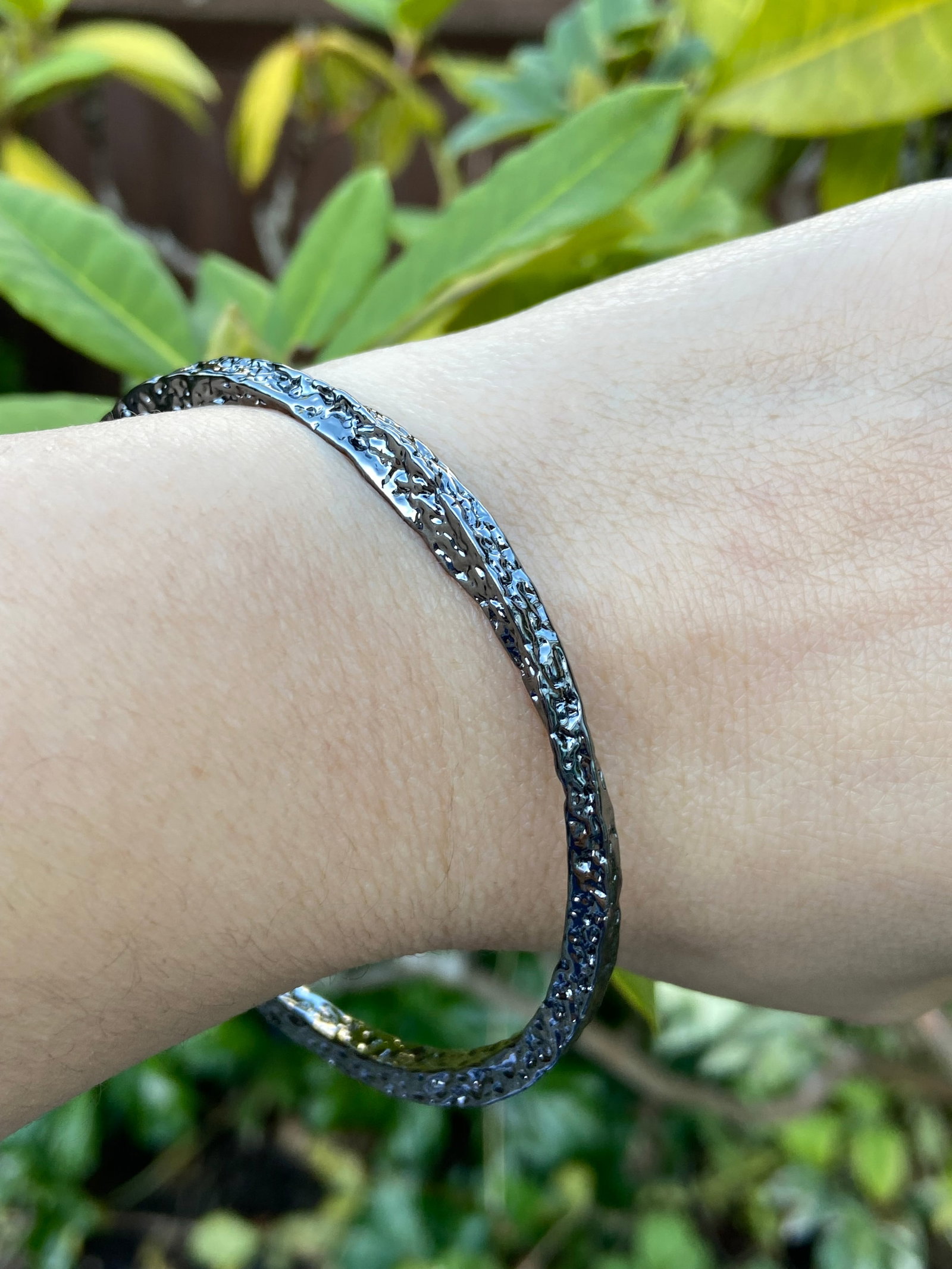 Forged Midnight Bangle - Textured Titanium Steel with Gold Accents - 9
