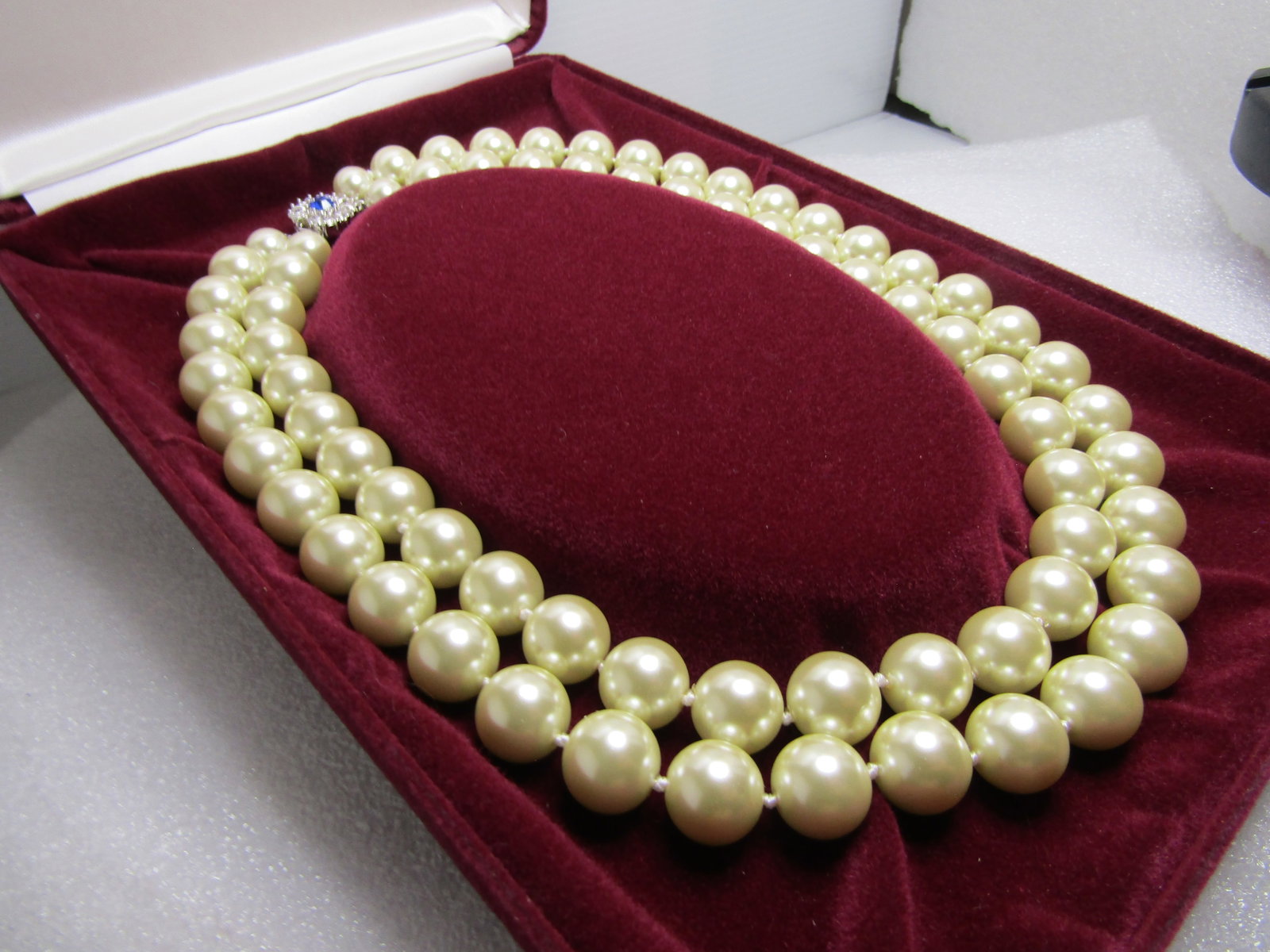 JBK Camrose and Kross Pearl Necklace, Double Strand, Rhinestone Box Clasp, 1980's, 18" - 2