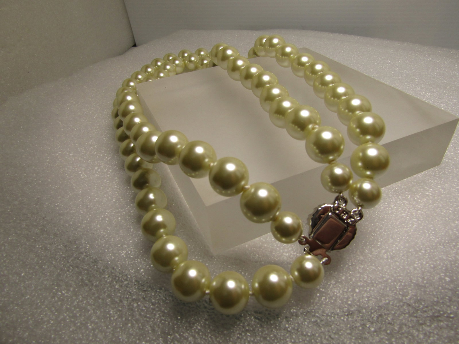 JBK Camrose and Kross Pearl Necklace, Double Strand, Rhinestone Box Clasp, 1980's, 18" - 5