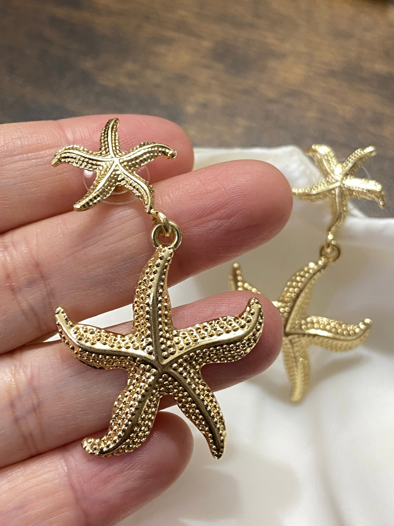 Gold Plated Steel Starfish style statement earring dangle earrings - 3