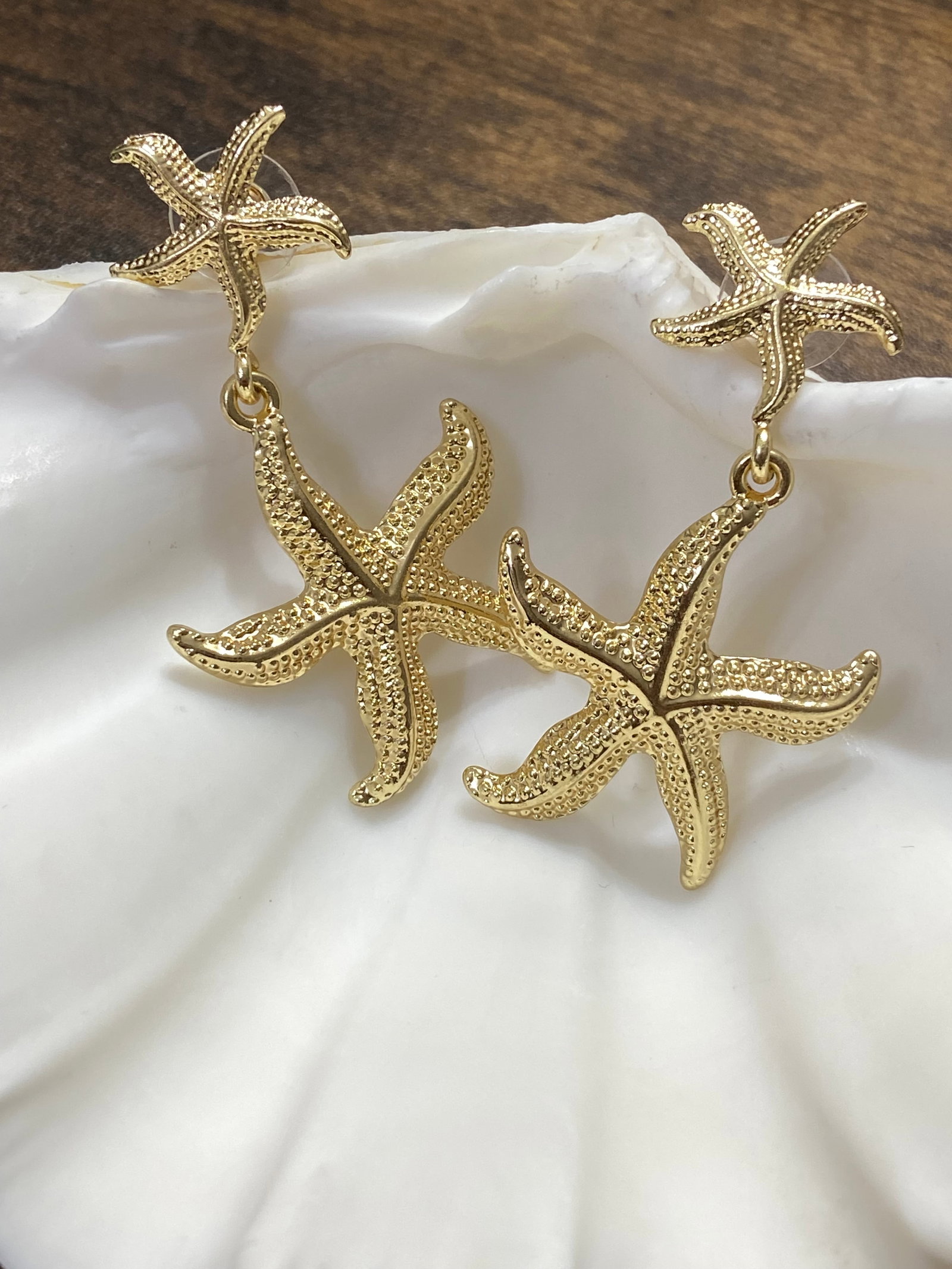 Gold Plated Steel Starfish style statement earring dangle earrings - 7