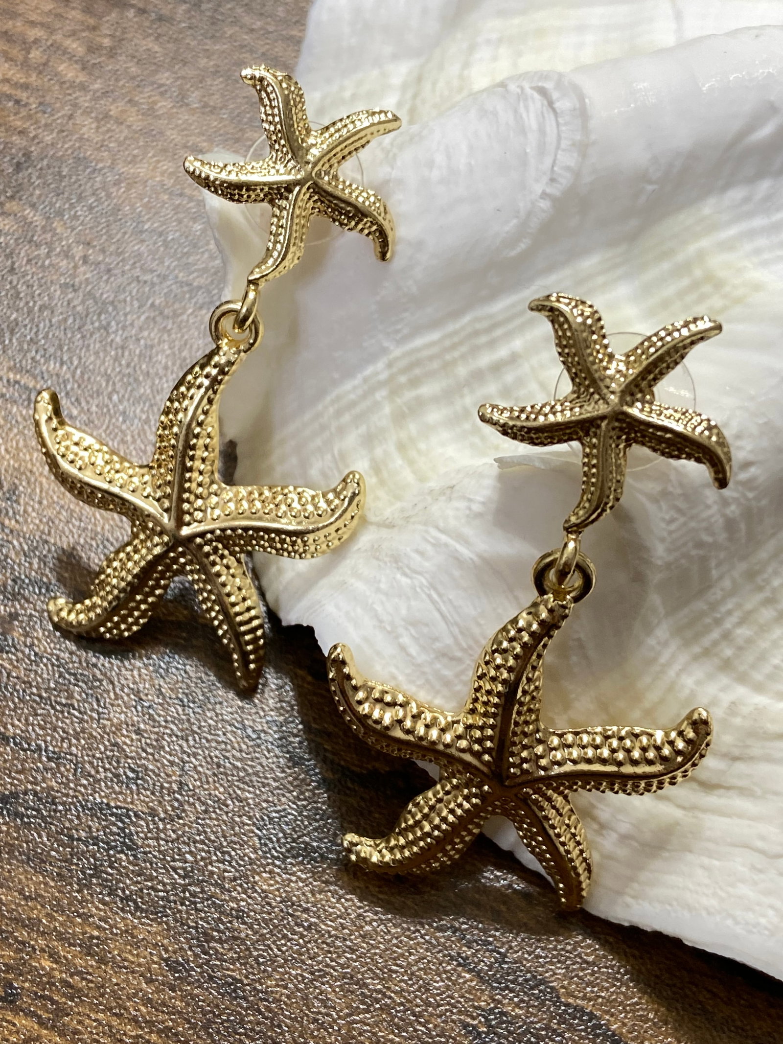 Gold Plated Steel Starfish style statement earring dangle earrings - 9
