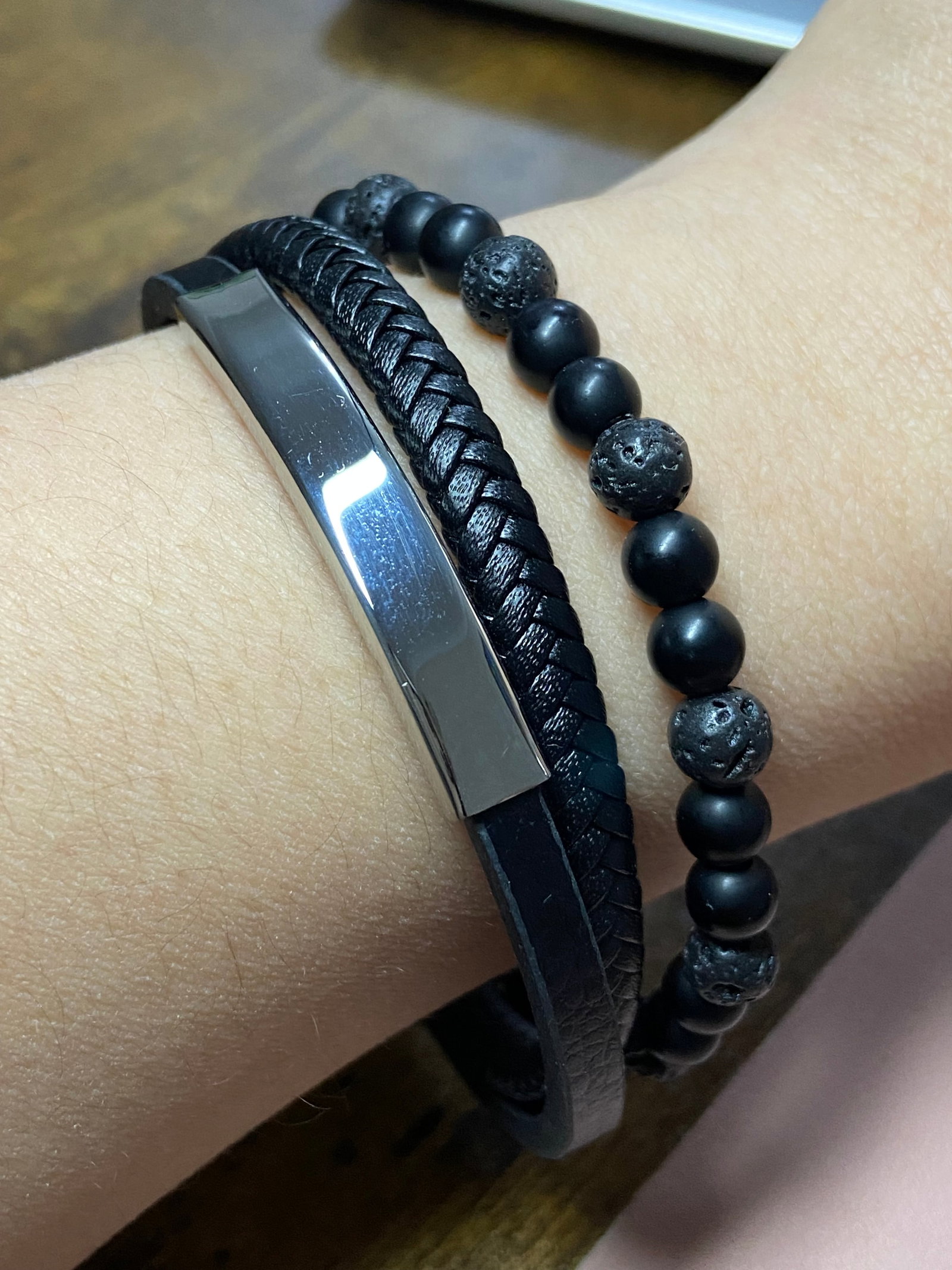Handmade lava beads and leather braided bracelet - 8