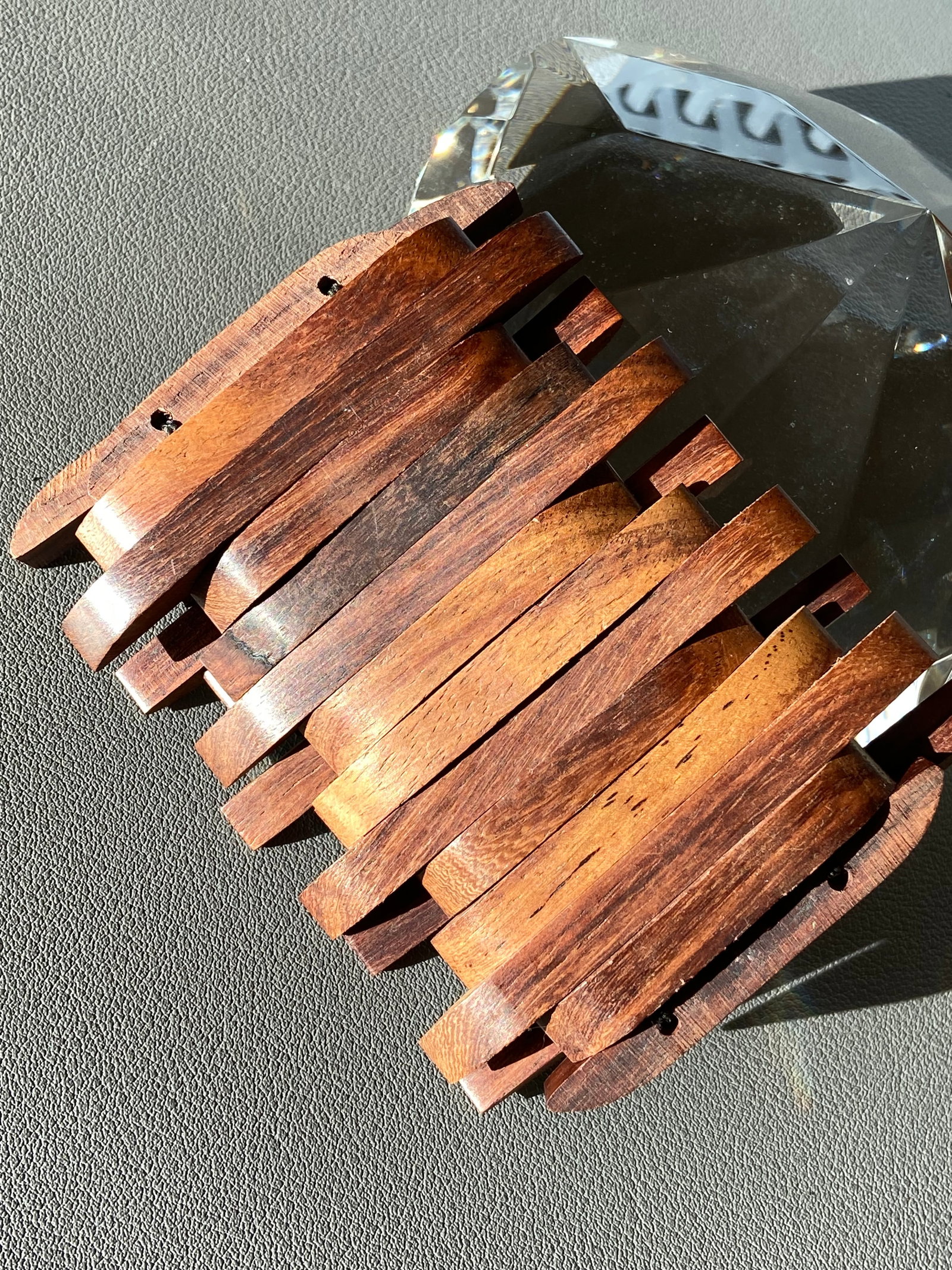 Art Deco Elastic Bracelet Exotic Rosewood Panel Design - 11