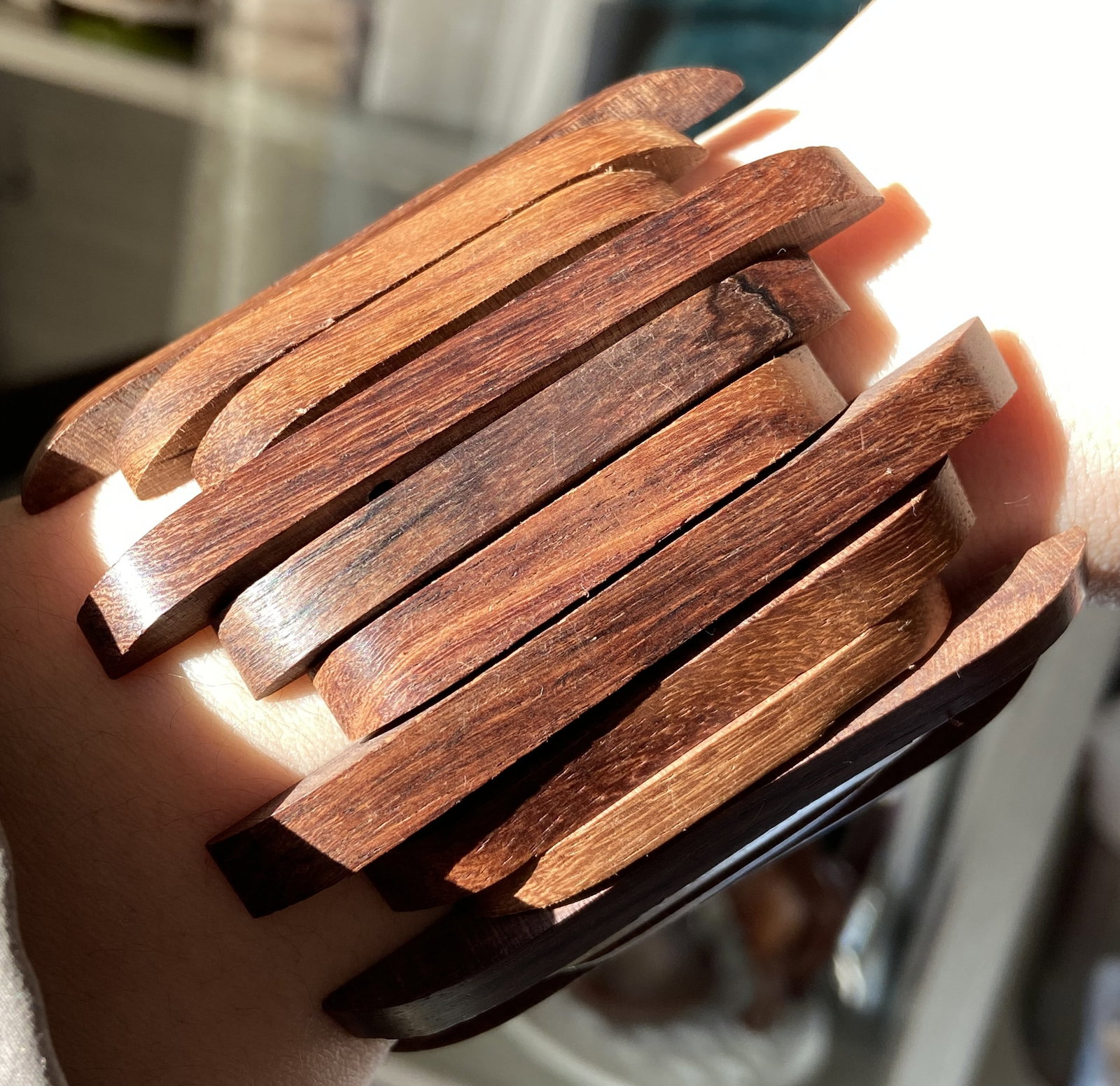 Art Deco Elastic Bracelet Exotic Rosewood Panel Design - 2