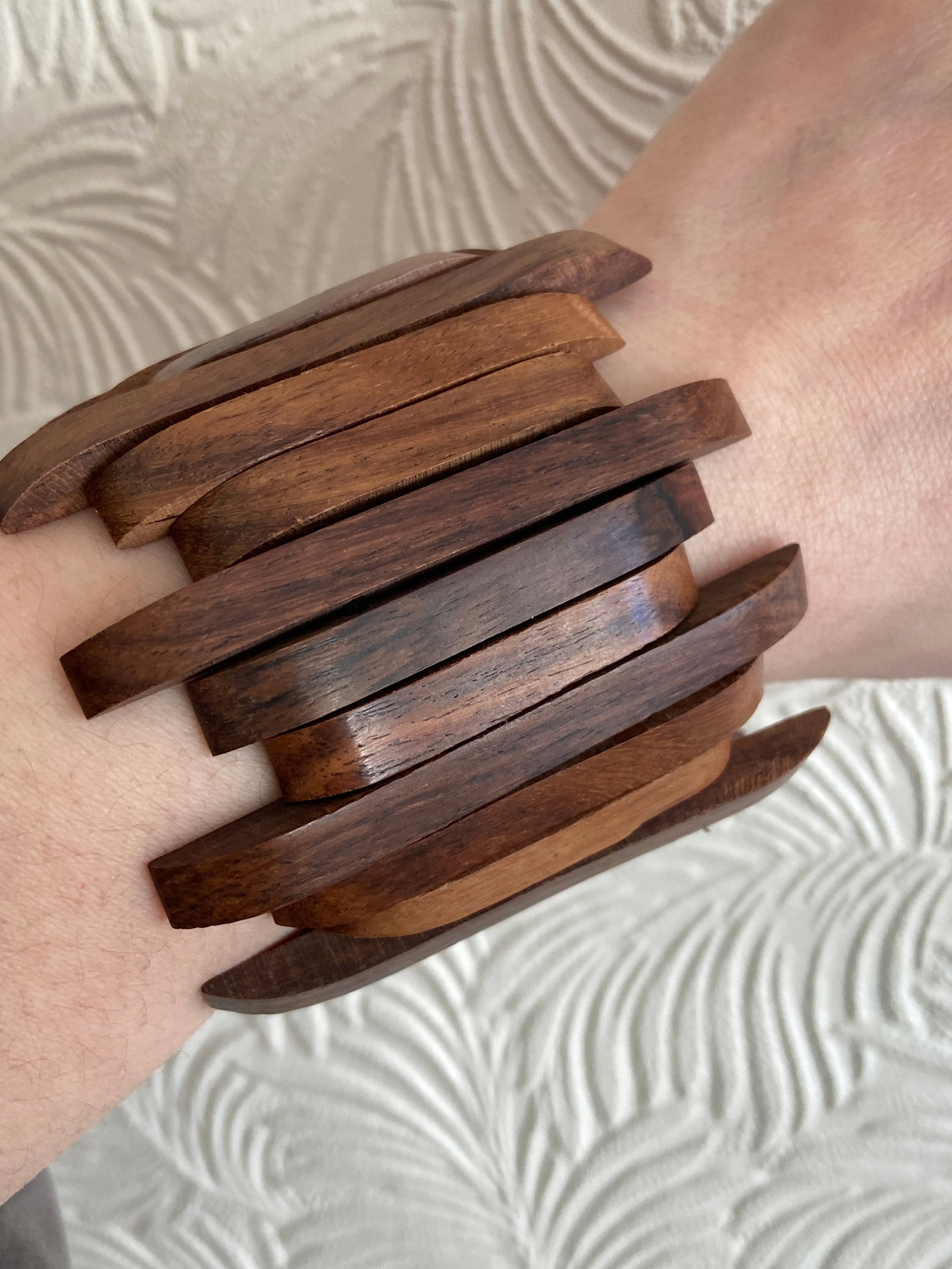 Art Deco Elastic Bracelet Exotic Rosewood Panel Design - 3
