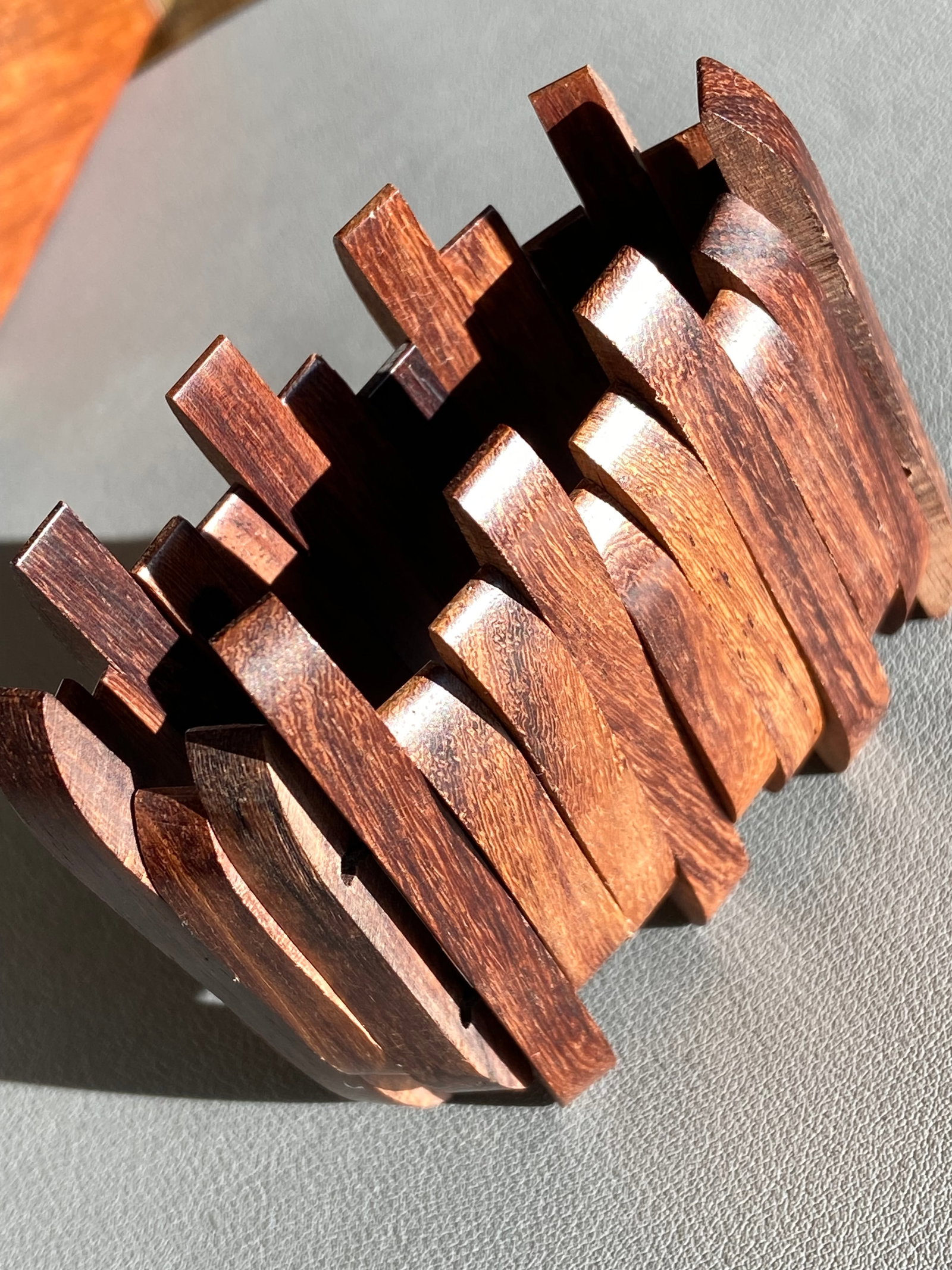 Art Deco Elastic Bracelet Exotic Rosewood Panel Design - 6