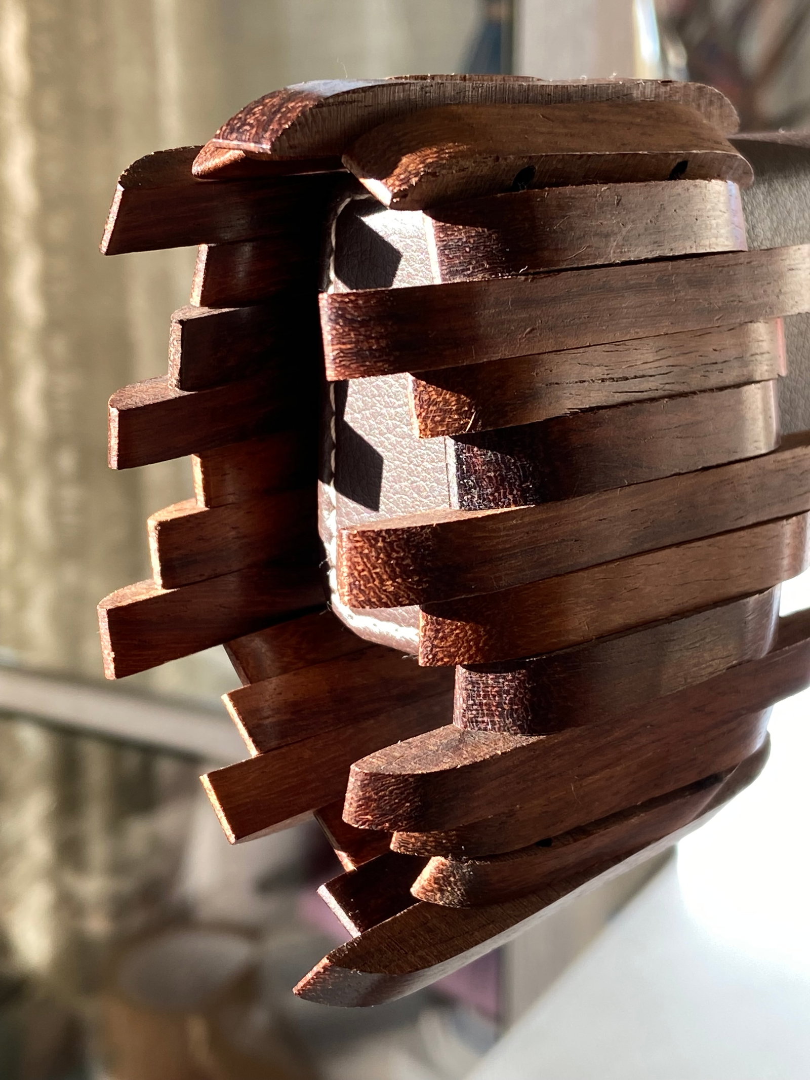 Art Deco Elastic Bracelet Exotic Rosewood Panel Design - 9