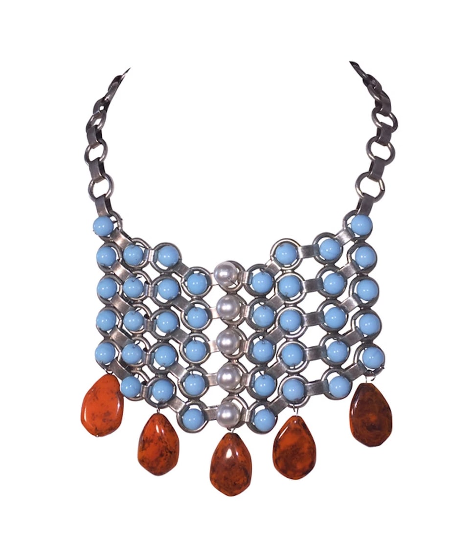 Dannijo Medine Turquoise Glass Drop Necklace: Title:Dannijo Medine Turquoise Glass Drop Necklace Description:This legendary Dannijo necklace is made in New York, the USA and is an exclusive pre-owned . Materials: Italian Murano Glass beads, simul