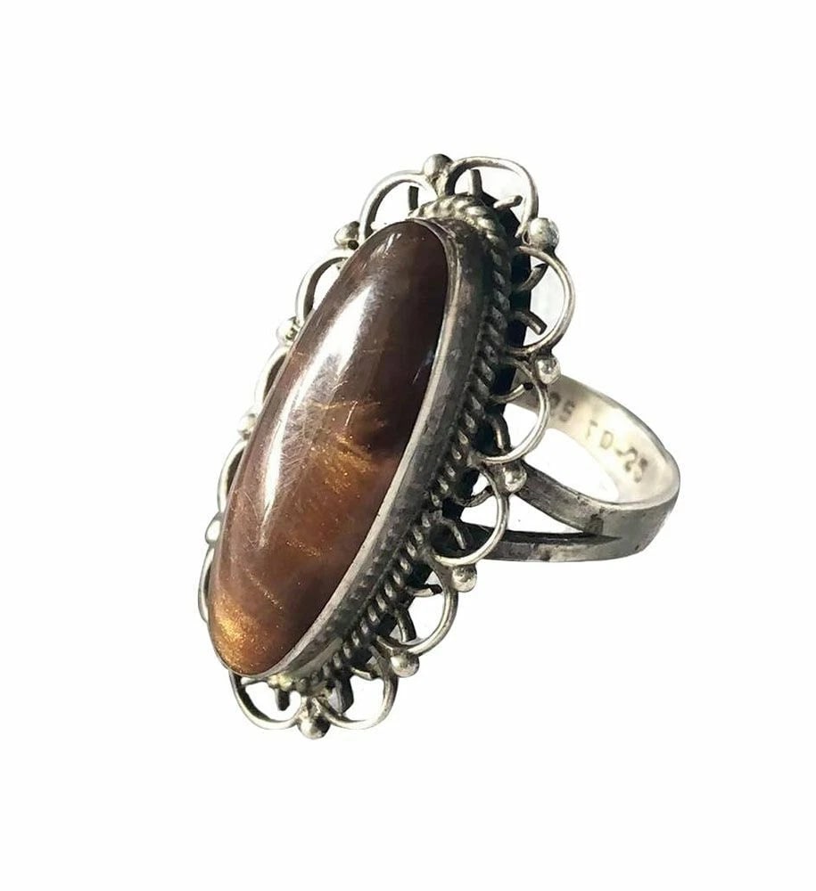 Pre Owned Mexican Sterling Silver Enamel Oval Filigree Ring - 3
