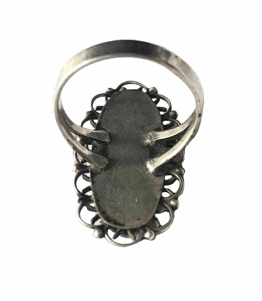 Pre Owned Mexican Sterling Silver Enamel Oval Filigree Ring - 4