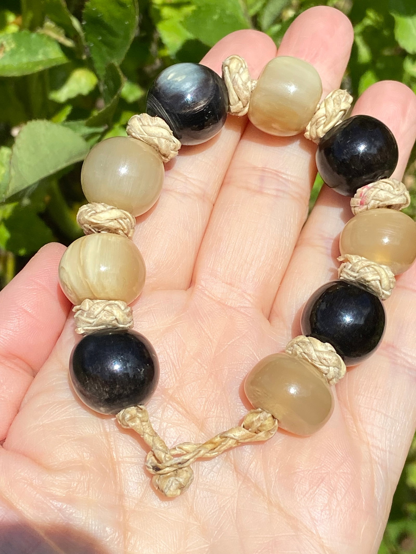 Vintage Braided Leather Bracelet with Mixed Natural Horn Beads, 20cm - 6