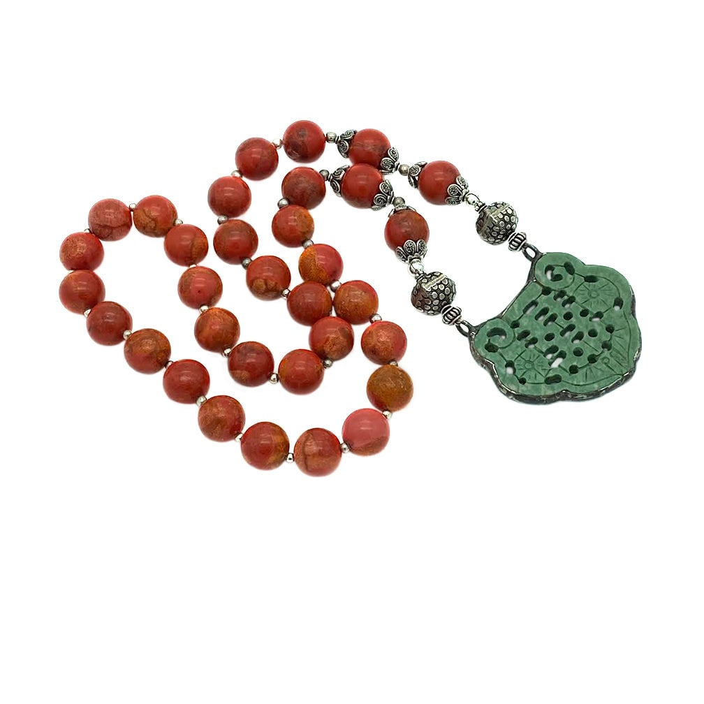 Sponge Coral Necklace with Jadeite Pendant - 2