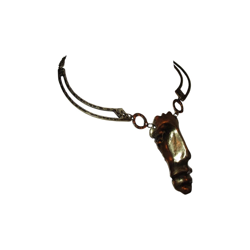 Abstract Brass Plated Figural Face Necklace - 3
