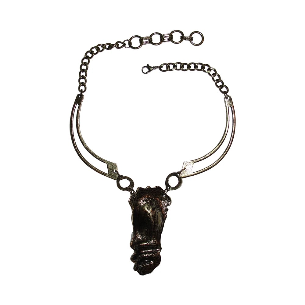 Abstract Brass Plated Figural Face Necklace - 5