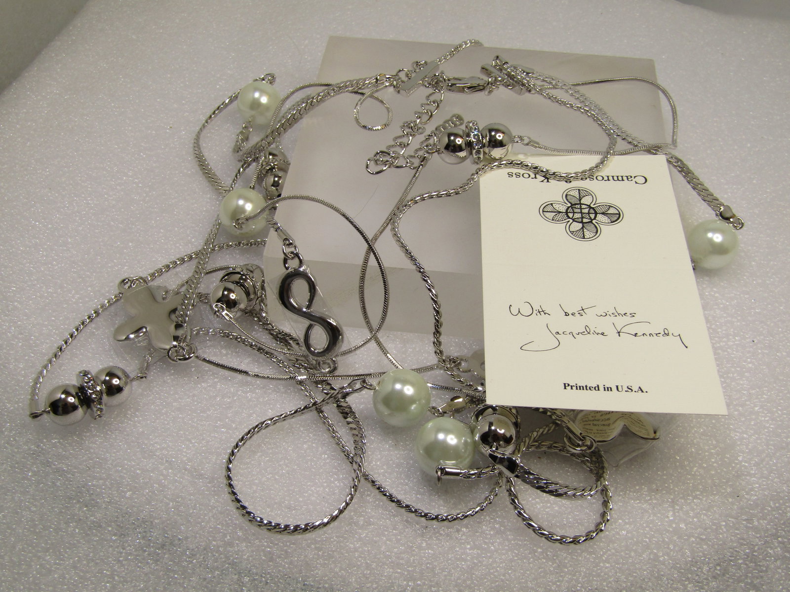 JBK Camrose and Kross Pearl Necklace, Triple Strand Necklace, Rhinestones, Cross, Too. 32"+ - 6