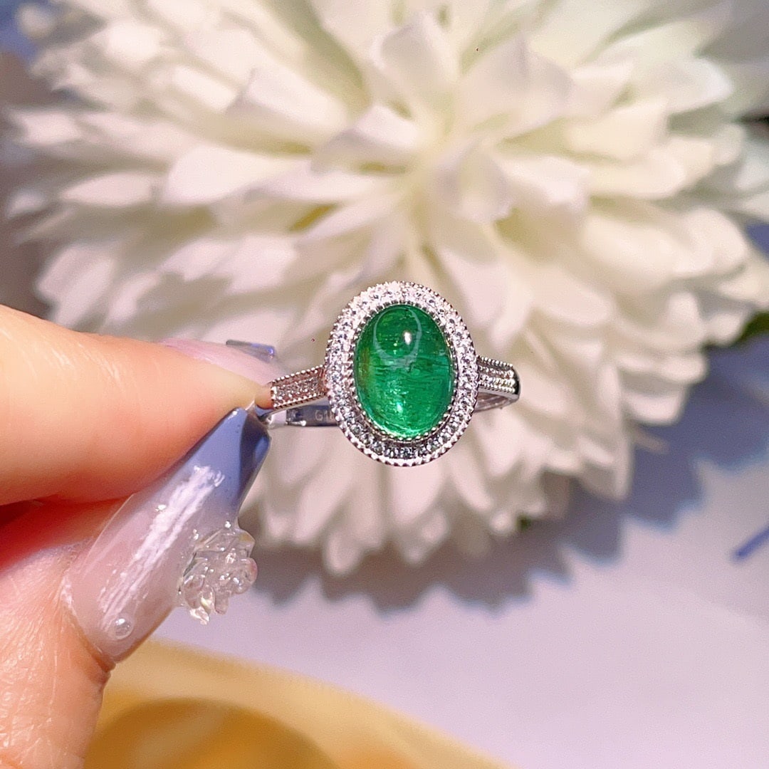 14K GOLD 2.48 CT VIVID GREEN NATURAL EMERALD and DIAMOND RING - 2