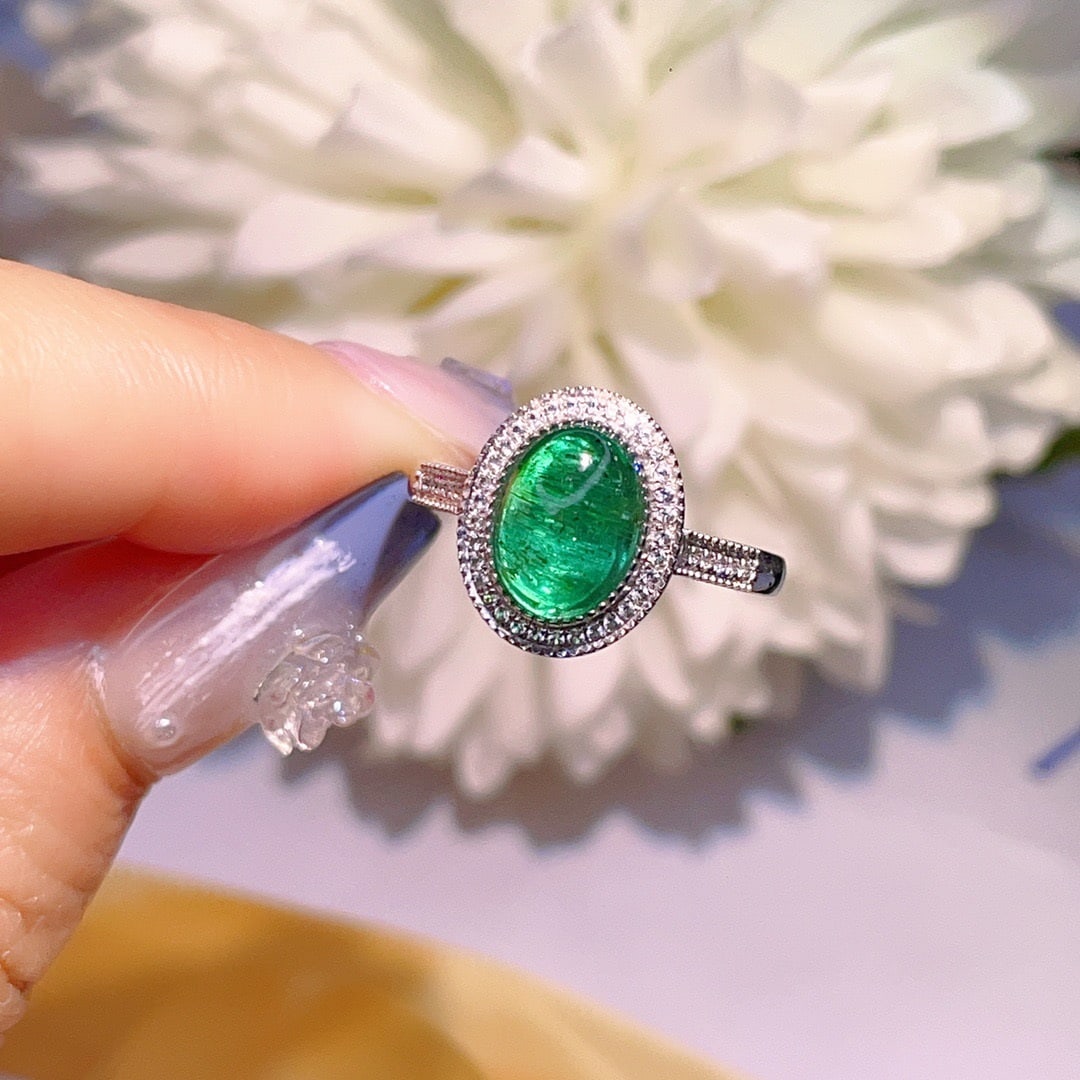 14K GOLD 2.48 CT VIVID GREEN NATURAL EMERALD and DIAMOND RING - 3