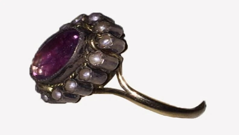Georgian Amethyst 14 kt Gold Sterling Sea Pearl Ring - 3