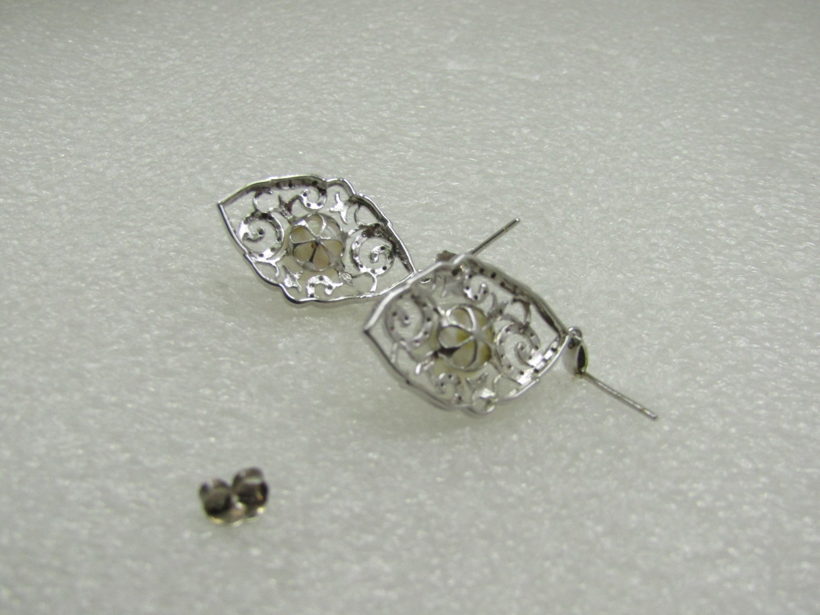 Sterling Pearl and Diamond Filigree Drop Earrings, Pierced. 8mm, .10 ctw - 5