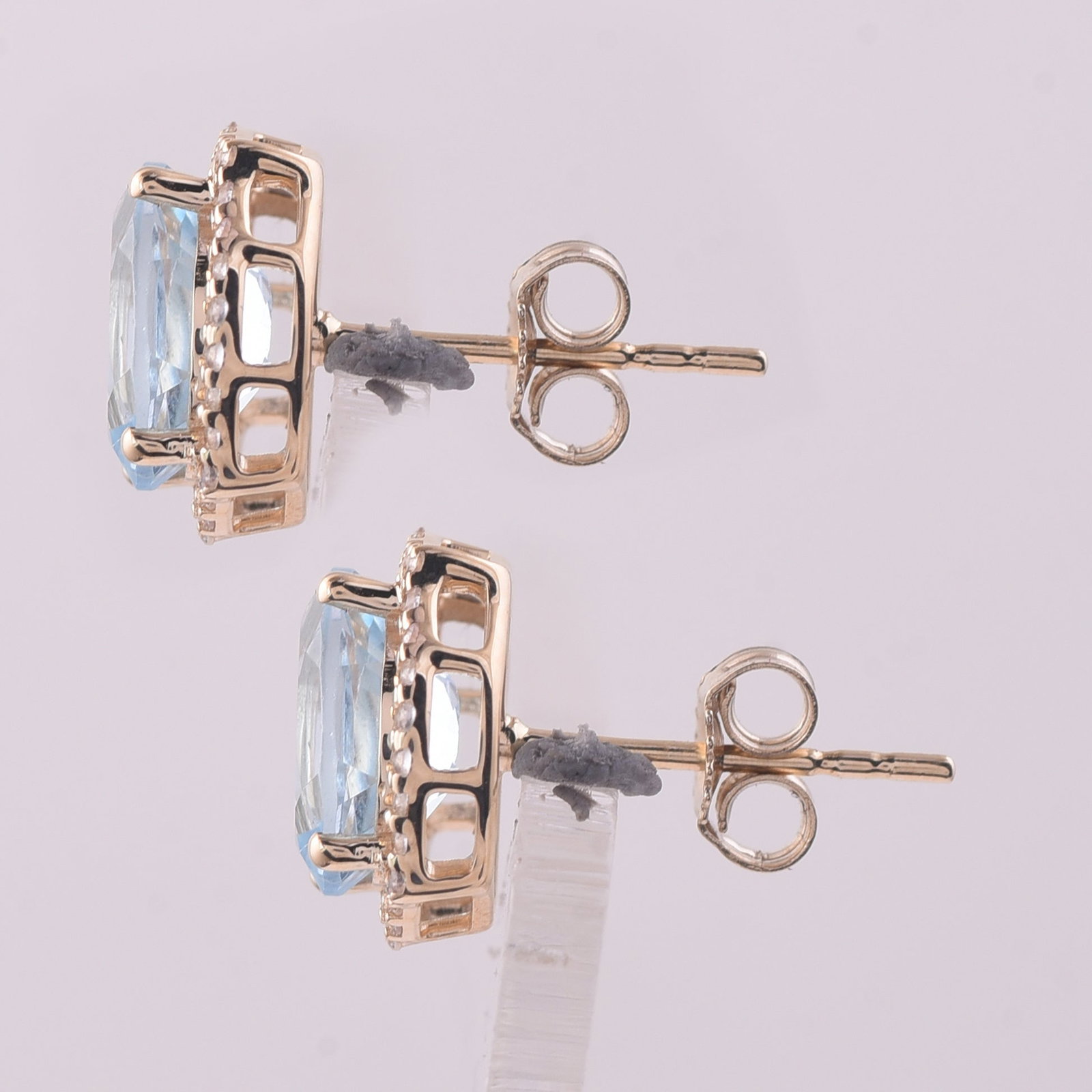 3.14 Ct Oval Blue Topaz 9K Gold Earrings - 4