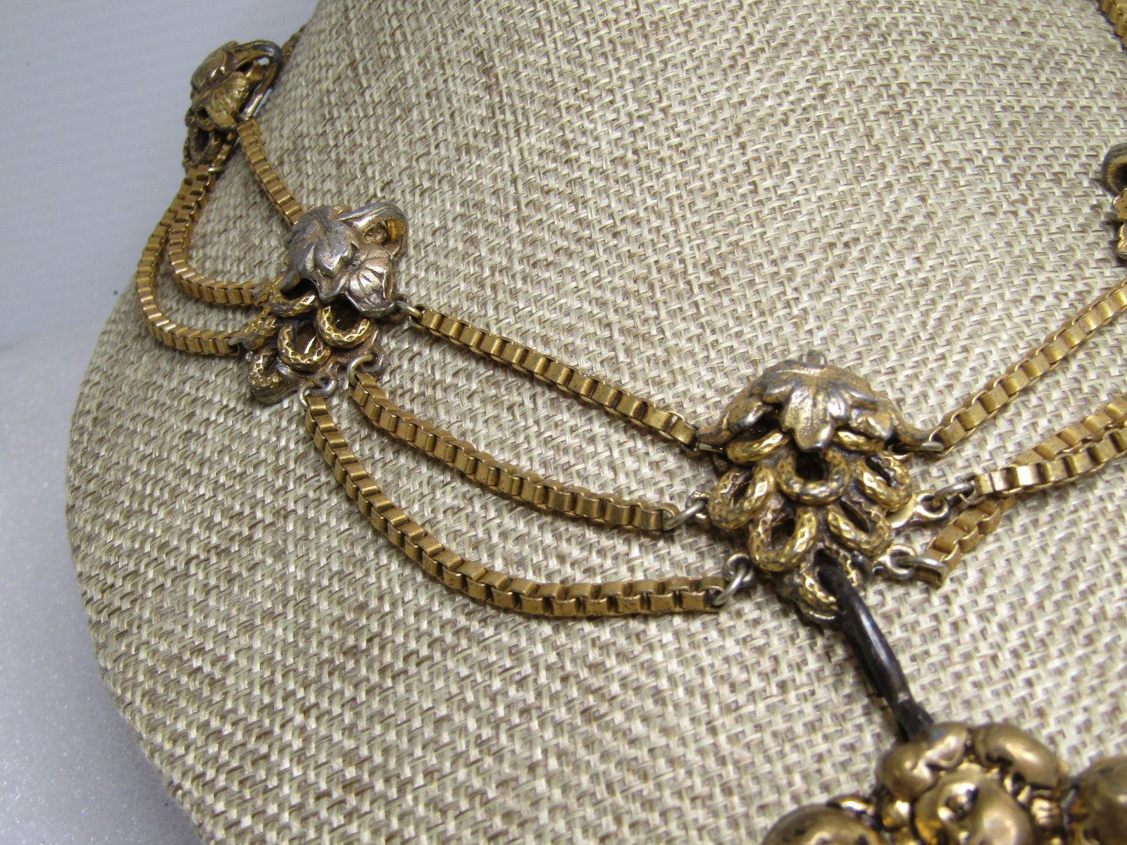 Vintage Triple Strand Cherub Pendant and Grape Cluster Necklace, Retro Perid, 1930's-1940's, 16" - 3