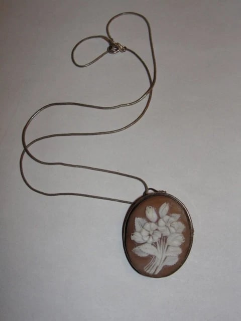 European Silver Motif Cameo Pin Pendant and Sterling Silver Snake Necklace - 3