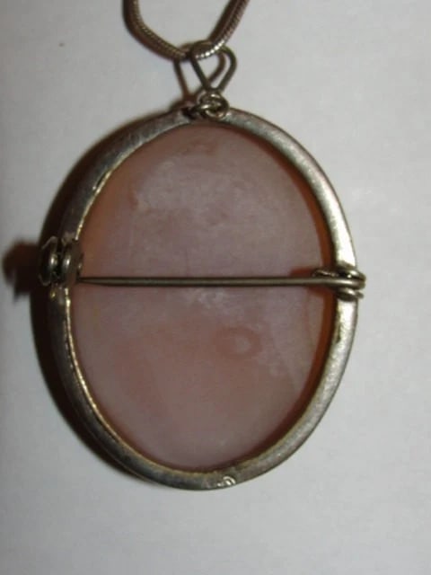 European Silver Motif Cameo Pin Pendant and Sterling Silver Snake Necklace - 4