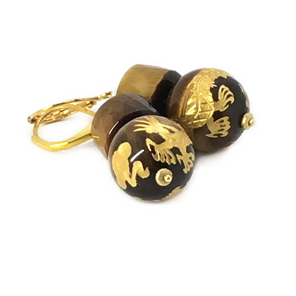 Tiger's Eye Dragon Earrings - 2