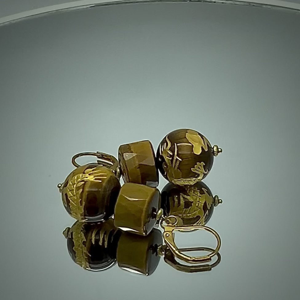 Tiger's Eye Dragon Earrings - 3