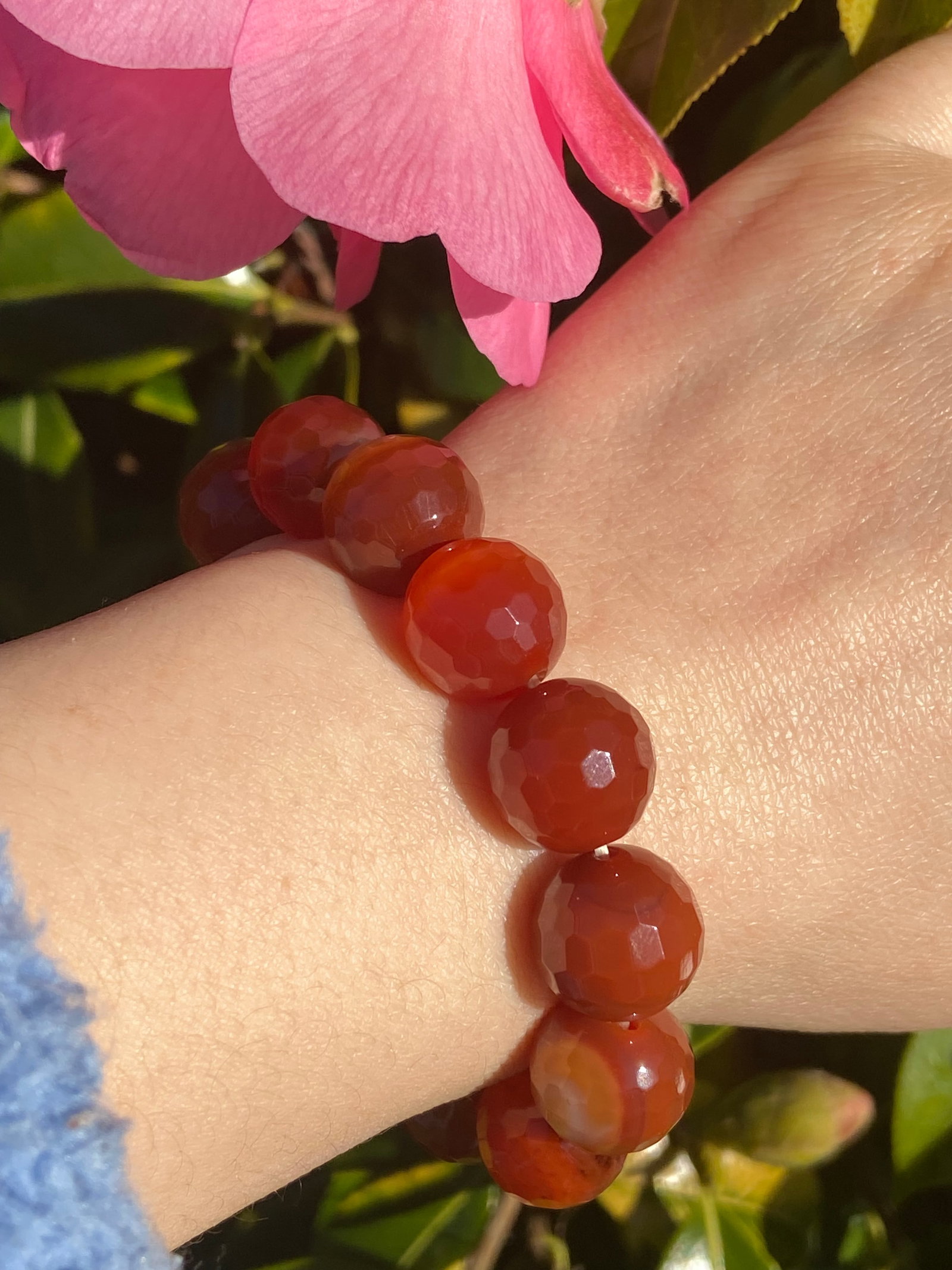 14mm Faceted Natural Carnelian Bead Bracelet - 9