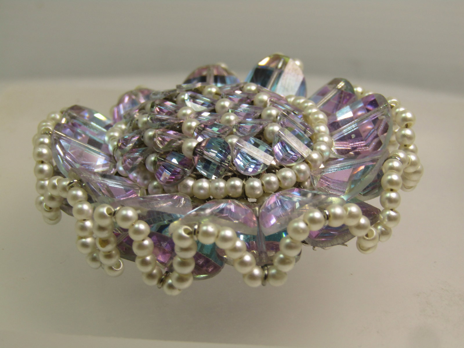 Vintage Vendome Aurora Borealis Ruffle Brooch, Faux Pearls, 1960's - 5