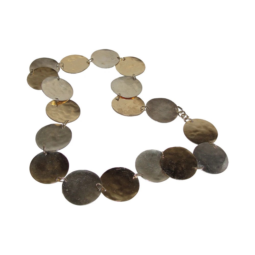 Sterling and 12 kt Gold Filled Hammered Disc Coin Necklace - 2
