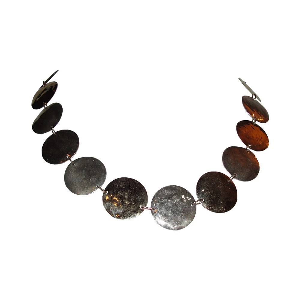 Sterling and 12 kt Gold Filled Hammered Disc Coin Necklace - 3
