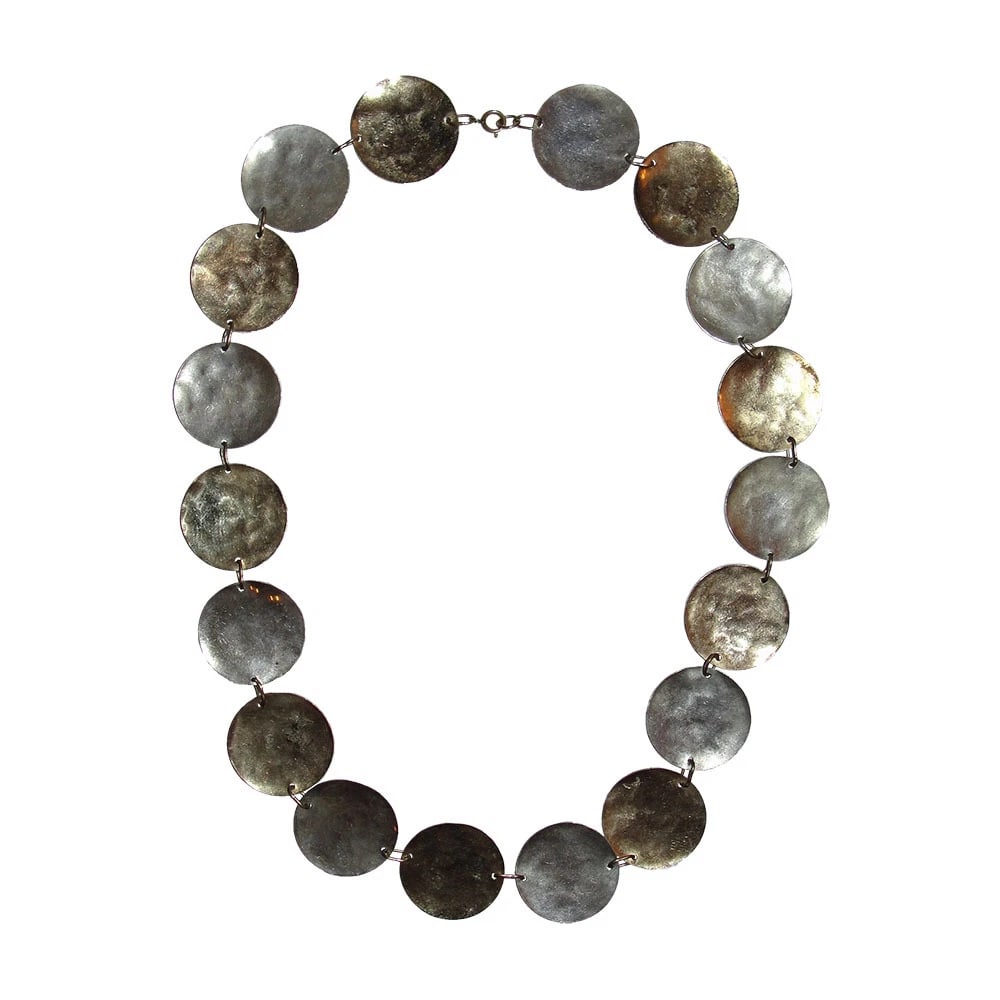 Sterling and 12 kt Gold Filled Hammered Disc Coin Necklace - 5