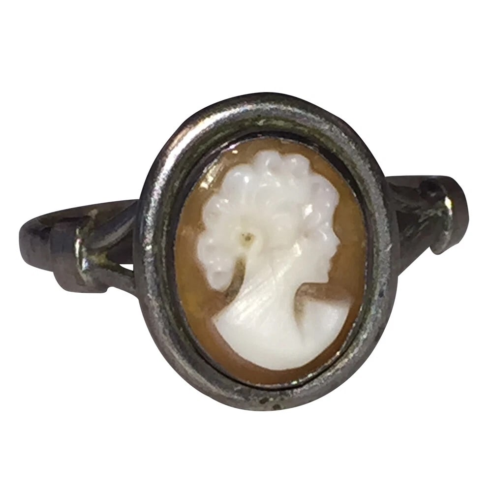 Art Deco 800 Silver Cameo Profile Ring - 2
