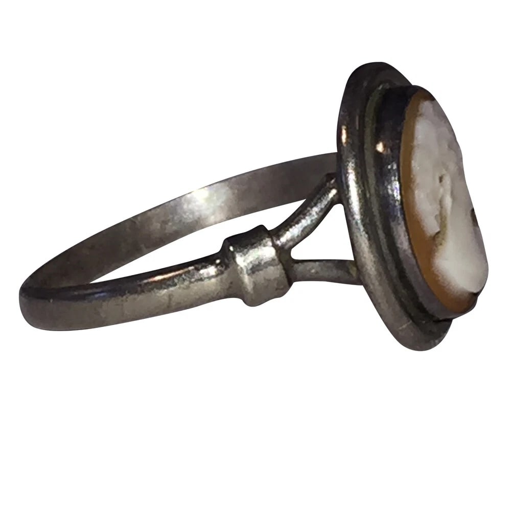 Art Deco 800 Silver Cameo Profile Ring - 3