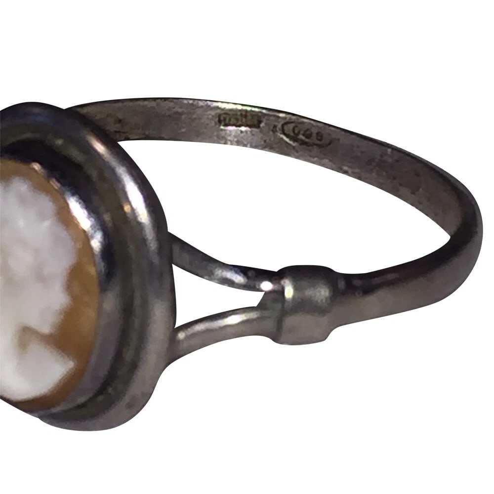 Art Deco 800 Silver Cameo Profile Ring - 7
