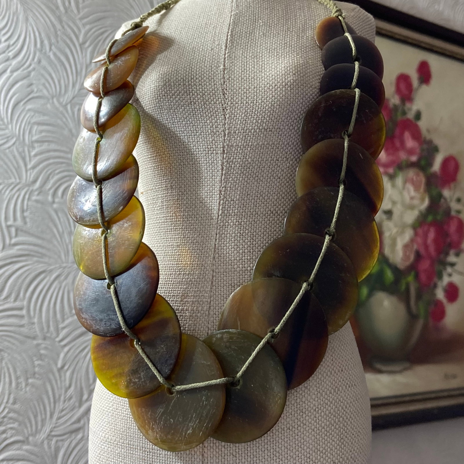 Vintage Tribal Horn Large Disc Beads Necklace - 11