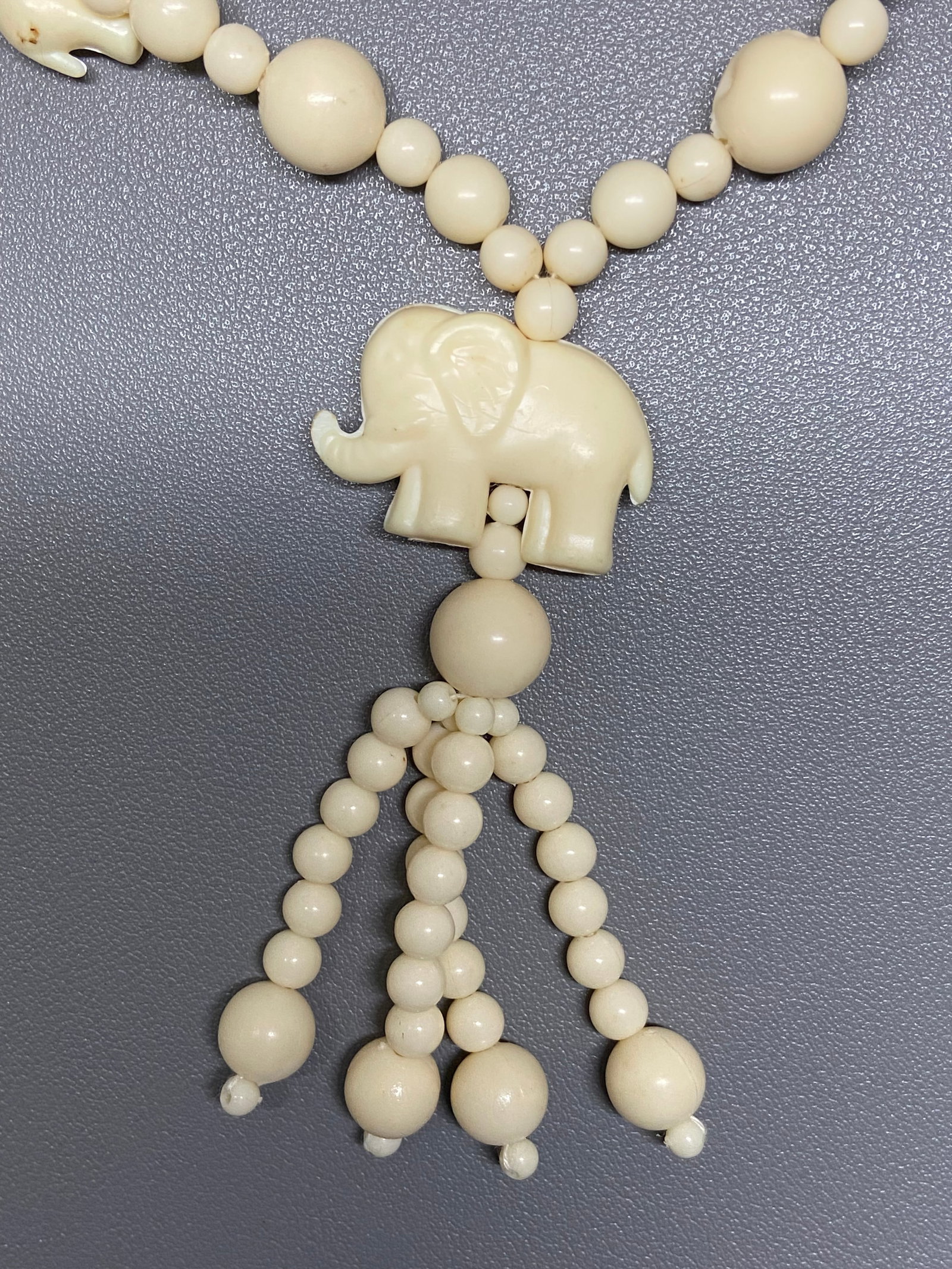 Vintage Celluloid Elephant Sweater Necklace - 3