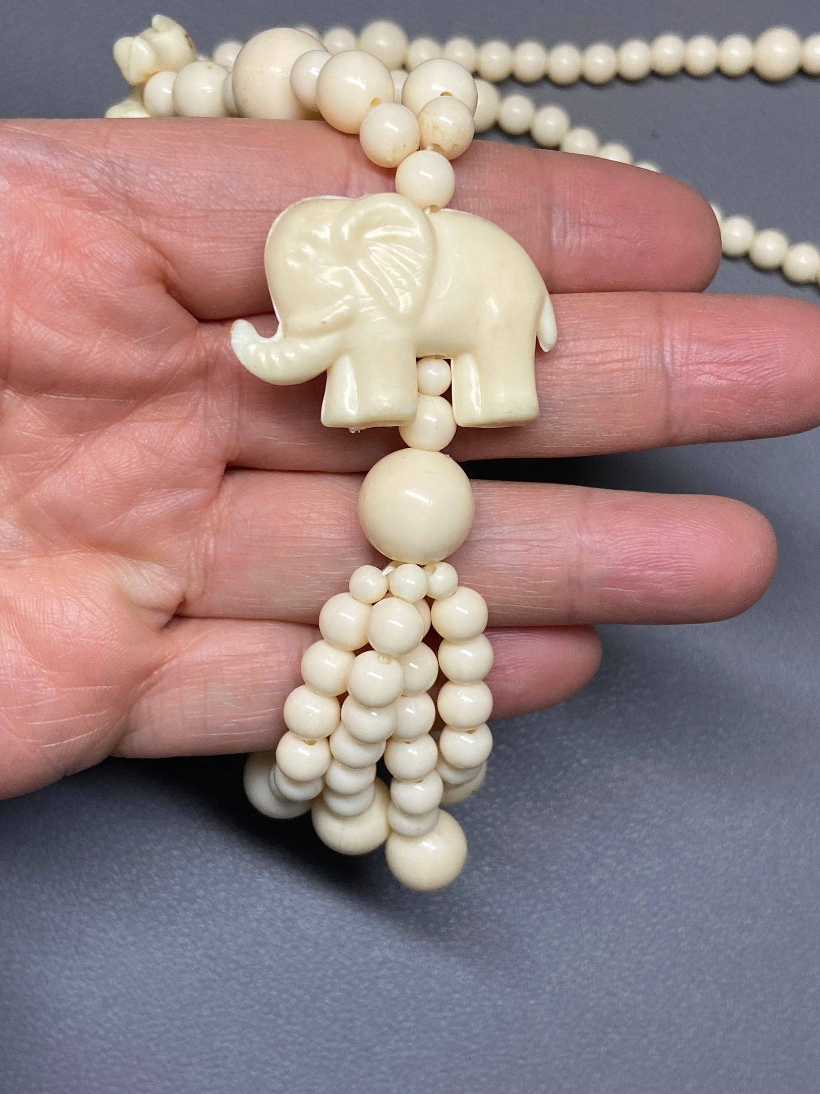 Vintage Celluloid Elephant Sweater Necklace - 5