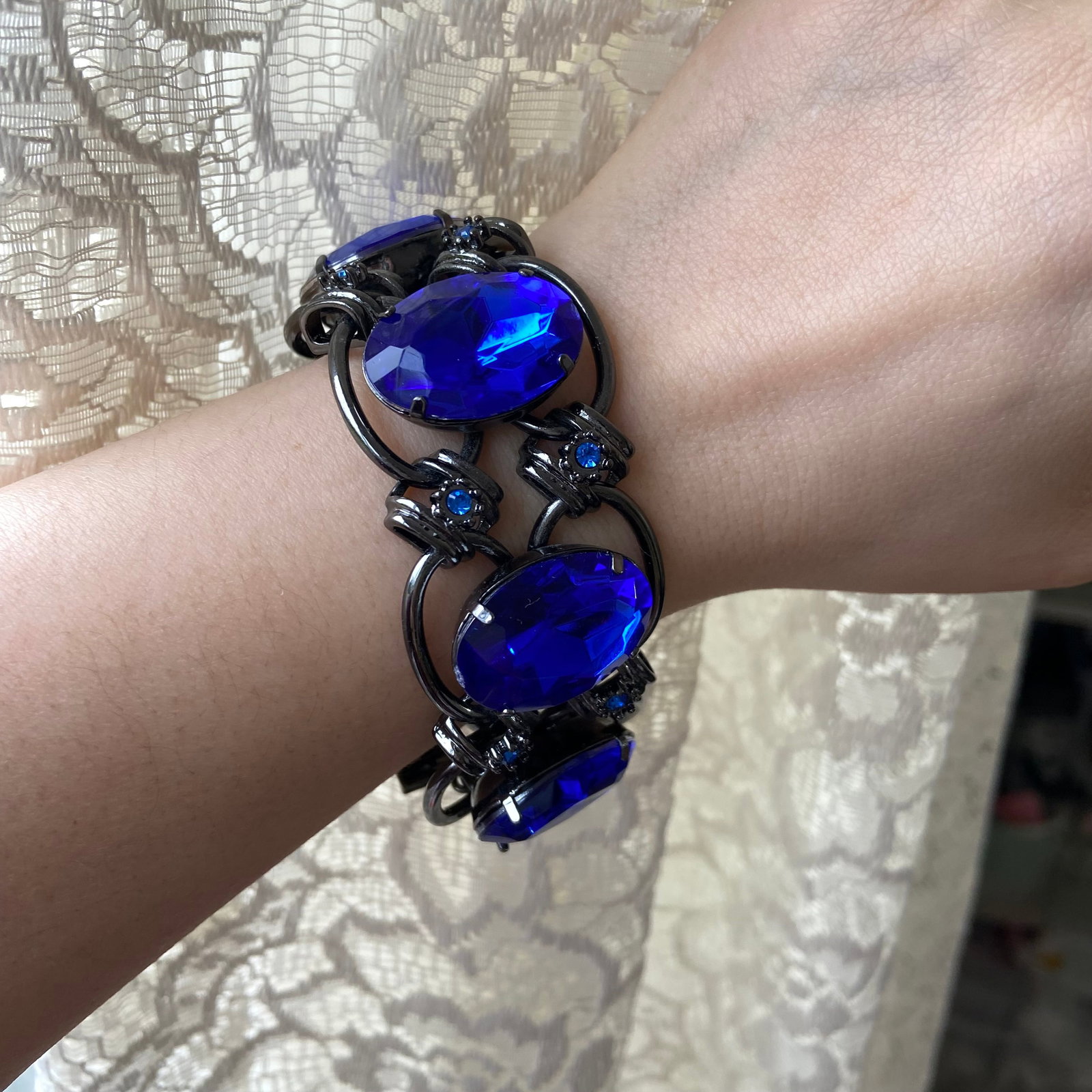 Statement Bracelet with Synthetic Blue Sapphire Inlaid - 13