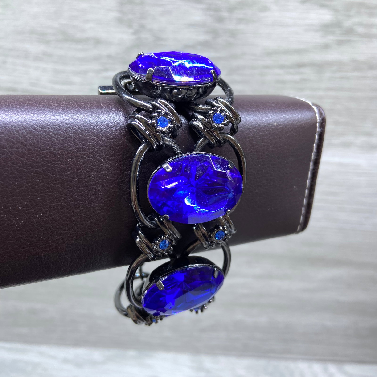 Statement Bracelet with Synthetic Blue Sapphire Inlaid - 14